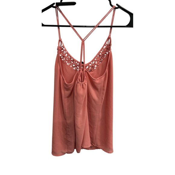 Naked Zebra Pink Crochet Lace V Neck Spaghetti Strap Tank Top Sz Small - Picture 2 of 9